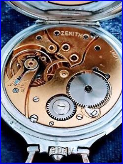 Amazing Good Shape ZENITH Art Deco Pocket Watch In Stainless Steel Case c. 1909