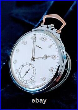 Amazing Good Shape ZENITH Art Deco Pocket Watch In Stainless Steel Case c. 1909