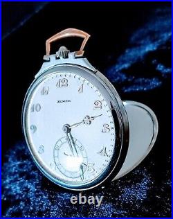 Amazing Good Shape ZENITH Art Deco Pocket Watch In Stainless Steel Case c. 1909