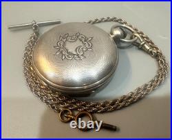 American Union s. 18 Silver Hunter Case Pocket Watch, with 18in silver chain