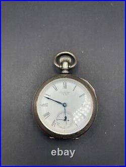 American Waltham Co. Pocket Watch Coin Solid Silver Case Working with Pouch