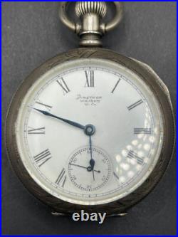 American Waltham Co. Pocket Watch Coin Solid Silver Case Working with Pouch