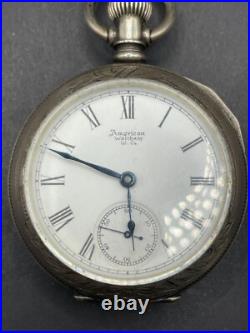 American Waltham Co. Pocket Watch Coin Solid Silver Case Working with Pouch