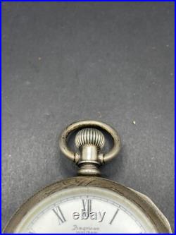 American Waltham Co. Pocket Watch Coin Solid Silver Case Working with Pouch
