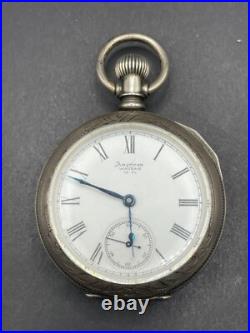 American Waltham Co. Pocket Watch Coin Solid Silver Case Working with Pouch