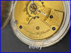 American Waltham Co. Pocket Watch Coin Solid Silver Case Working with Pouch