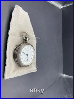 American Waltham Co. Pocket Watch Coin Solid Silver Case Working with Pouch