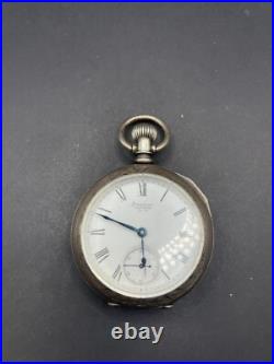 American Waltham Co. Pocket Watch Coin Solid Silver Case Working with Pouch