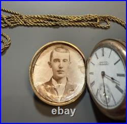 American Waltham Gold Filled Hunter Pocket Watch Safety Barrel Engraved Case