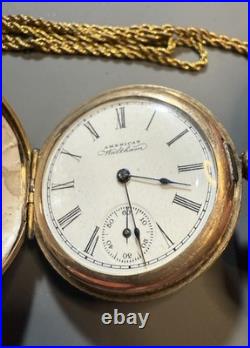 American Waltham Gold Filled Hunter Pocket Watch Safety Barrel Engraved Case