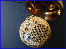 AntiqeGilded Miniatur Repousse pair case Verge Fusee London watch Melling 1700s