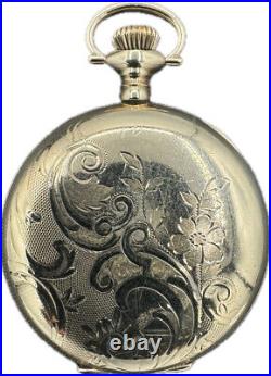 Antique 0S Illinois Guilloche & Flowers Hunter Pocket Watch Case Gold Filled