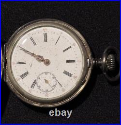 Antique 0.800 Silver Swiss Pocket Watch Engraved Case Roman Numeral Dial