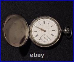 Antique 0.800 Silver Swiss Pocket Watch Engraved Case Roman Numeral Dial