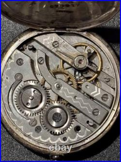 Antique 0.800 Silver Swiss Pocket Watch Engraved Case Roman Numeral Dial