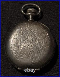 Antique 0.800 Silver Swiss Pocket Watch Engraved Case Roman Numeral Dial