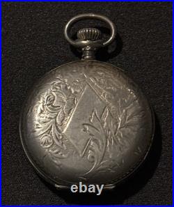 Antique 0.800 Silver Swiss Pocket Watch Engraved Case Roman Numeral Dial
