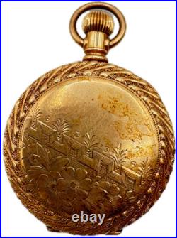 Antique 0s Crescent Floral Swirl Hunter Pocket Watch Case 15 Year GF USA