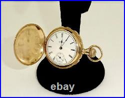 Antique 0s Elgin 14k Tri-color Gold Hunter Case Pocket Watch, Birds Flowersruns