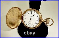 Antique 0s Elgin 14k Tri-color Gold Hunter Case Pocket Watch, Birds Flowersruns