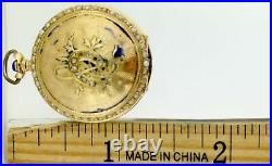 Antique 14K Gold Swiss Pocket Watch Case ONLY Blue EnamelDiamonds & Seed Pearls