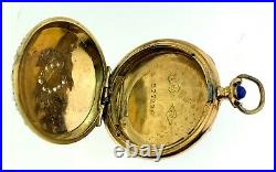 Antique 14K Gold Swiss Pocket Watch Case ONLY Blue EnamelDiamonds & Seed Pearls