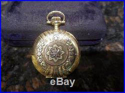 Antique 14K Gold US Assay Tri Color Diamond Waltham Hunter Case Pocket Watch