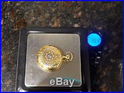 Antique 14K Gold US Assay Tri Color Diamond Waltham Hunter Case Pocket Watch