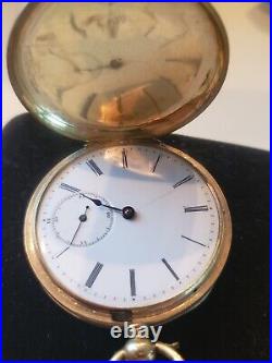 Antique 14 Kt Gold Pocket Watch Hunter Case Kw 41mm Case
