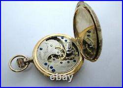 Antique 14k Solid Gold Hunter Case 6s Pocket Watch Serviced 62 grams 40mm
