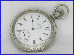 Antique 14s Waltham Open Face Bond St. Pocket Watch In Silveroid Case, Running