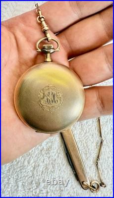 Antique 15 Jewels Illinois Pocket Watch with Chain& Knife Fob Gold F Case