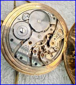 Antique 15 Jewels Illinois Pocket Watch with Chain& Knife Fob Gold F Case