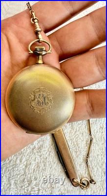 Antique 15 Jewels Illinois Pocket Watch with Chain& Knife Fob Gold F Case