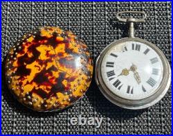 Antique 1700'S Tortoise Shell 70mm Pair Case Verge Fussee European Pocket Watch