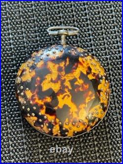 Antique 1700'S Tortoise Shell 70mm Pair Case Verge Fussee European Pocket Watch