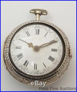 Antique 1710 Delaporte Delft 618 Pendant Repousse Silver Pair Case Pocket Watch