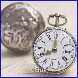 Antique 1761 REPOUSSE Silver PAIR CASE VERGE FUSEE Pocket Watch
