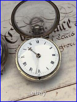 Antique 1779 Georgian Silver Verge Fusee Pair Cased Pocket Watch With Chatilane