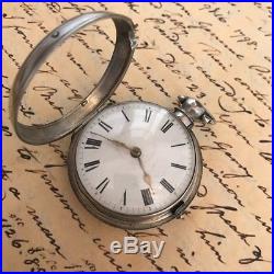 Antique 1828 Solid Silver Pair Case Verge Pocket Watch Good Runner
