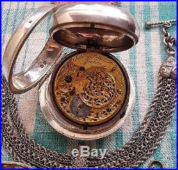 Antique, 1833, Edward Prior, Silver 3 Case Pocket Watch & Turkish type Albert Chain
