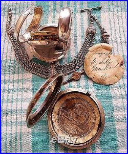Antique, 1833, Edward Prior, Silver 3 Case Pocket Watch & Turkish type Albert Chain