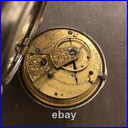Antique 1864 Liverpool Pair Case Silver Fusee Pocket Watch Good Working Order