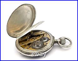 Antique 1885 INTERLAKEN 800 SILVER Case Personalized 35mm Open Face Pocket Watch