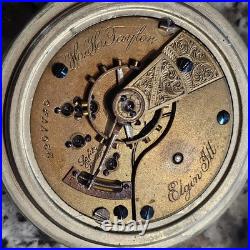 Antique 1887 Elgin 18s 15j H H Taylor Silverode Case Railroad Pocket Watch