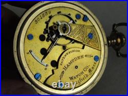 Antique 1888 Hampden 15J Pocket Watch in Rival Warranted Case