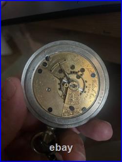 Antique 1889 Elgin 18s Pocket Watch with Keystone Silveroid Case & Chain Runs