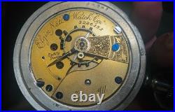 Antique 1889 Elgin 18s Pocket Watch with Keystone Silveroid Case & Chain Runs