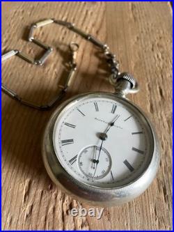 Antique 1889 Elgin 18s Pocket Watch with Keystone Silveroid Case & Chain Runs