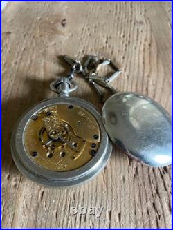 Antique 1889 Elgin 18s Pocket Watch with Keystone Silveroid Case & Chain Runs